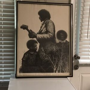 Framed Black and White Jimi 
Hendrix Pen & Ink Collectible Portrait